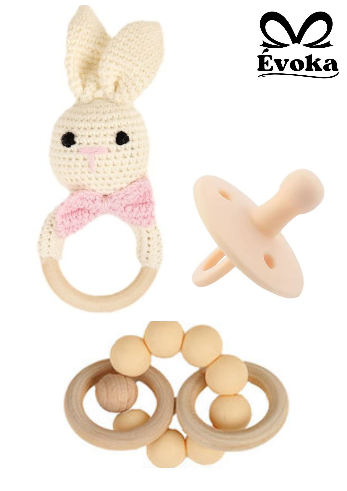 Set bebé 3 piezas: Chupetero, Sonajero y juego relajante